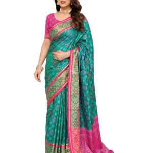 StyleScope Women's Ajrak Patola Soft Litchi Silk Kanjivaram Banarasi Silk Saree With Unstitched Blouse Piece (Patola)