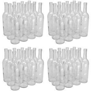 North Mountain Supply 750ml Glass Bordeaux Wine Bottle Flat-Bottomed Cork Finish - 48 Bottles (4 Cases of 12) - Clear/Flint
