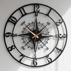 Arabs Stylish Metal Wall Clock for Home and Hall, Living Room, Bedroom, Office, Antique Big Size Modern Analog Wall Watch for Home Decor (Style 7, 50 cm), Matte Black
