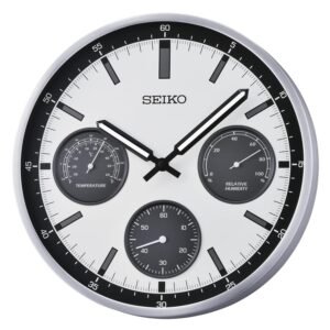 Seiko Analog Wall Clock with Thermometer & Hygrometer, Quiet Sweep, White Dial & Luminous Hands (Model: QXA823S ¦ 33 cm ¦ Weight: 1.24 kg)
