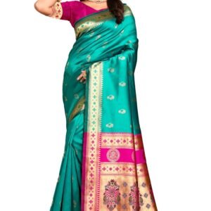 C J Enterprise Women's Pure Kanjivaram Silk Saree Soft Paithani Wedding Sarees With Blouse Piece (Nath paithani)