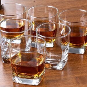 Italian Premium Elegant Whiskey Glass, Set of 6, 300ML, Crisscross Design, Crystal Clear, Perfect for Scotch, Whisky, Bourbon, Liquor, Wine, Cocktail Drinks, Stylish Design