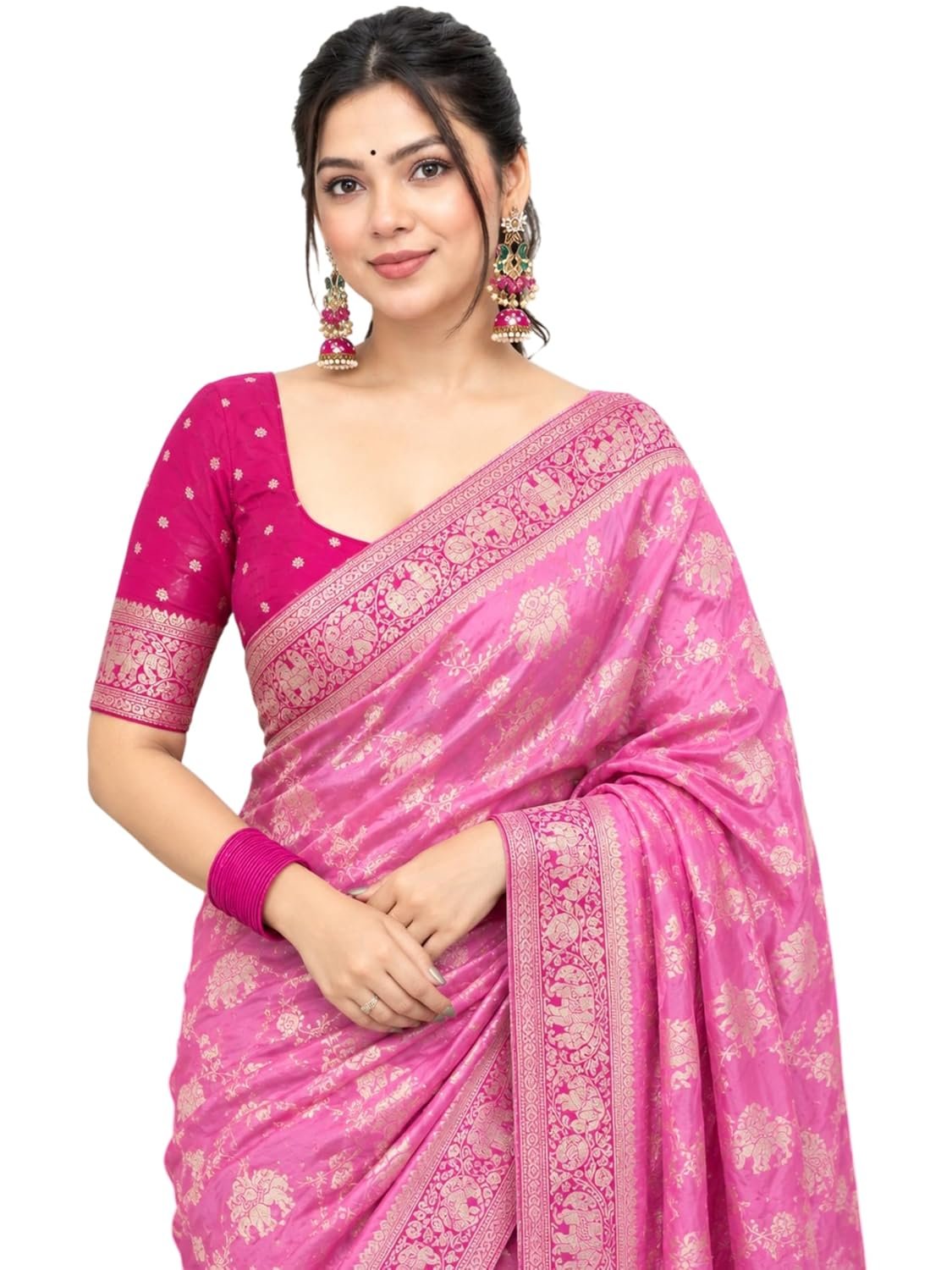 Flosive Women's Kanjivaram Banarasi Soft Silk Saree With Blouse Piece