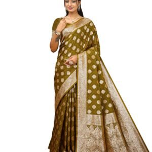 Elegant Women Banarasi Silk Saree with Jacquard Work Traditional Indian Ethnic Saree with Matching Blouse