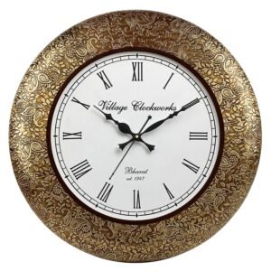 RoyalsCart Decorative Metal Wall Clock for Living Room | 16 Inch Big Metal Analog Wall Clock for Home with Silent Sweep Movement and Elegant Golden Antique Finish | Best for Decor & Gifting [KTWC213]