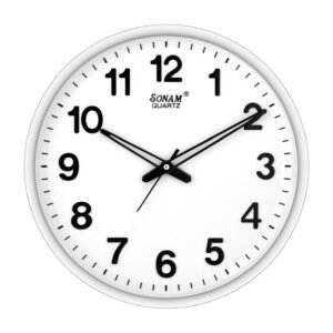 Sonam Quartz Round Wall Clock | Clean Silver Finish | Modern Minimal Design | Silent Movement | Analog Clock for Hall, Living Room & Office | Bold Easy-to-Read Numbers | Durable Build
