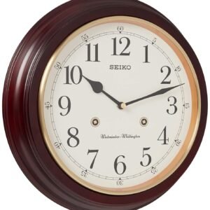 Seiko Classic Round Analog Brown Wooden English Numbers Home Decor Hourly Chimes Musical Wall Clock (Size: 31.4 x 6.1x 31.4 CM | Weight: 1250 gram) QXH202ZN