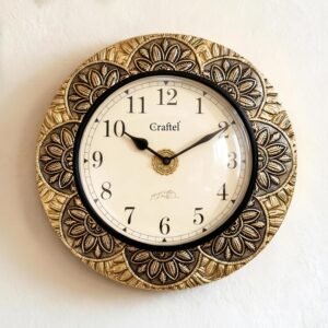 CRAFTEL Royal Brass Embossed Wall Clock (12 Inch) | Premium Antique Finish | Durable Aluminum Dial | Ideal for Living Room, Bedroom, Hall & Office | 1-Year Warranty