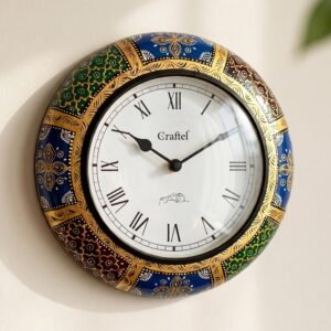 CRAFTEL Engineered Wood Roman Dial Wall Analog Clock Antique Hand Painted Clock For Bedroom Living Room Home And Office (Multicolour, Dial : 8 Inches, 12 Inch)