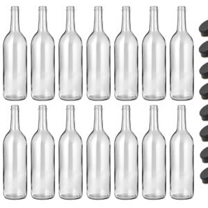 North Mountain Supply 750ml Clear Glass Bordeaux Wine Bottle Flat-Bottomed Screw-Top Finish - with 28mm Black Metal Lids - Case of 16 - Fits 3 Gallons of Wine