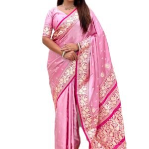Pandadi Saree Women's Banarasi Silk Zari Weaving Saree With Unstitched Blouse Piece