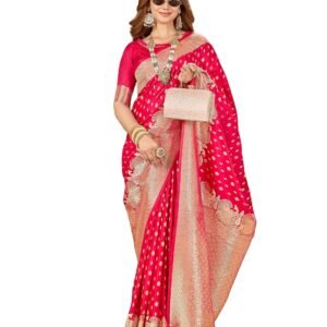 Mehrang Women's Banarasi Silk Kanjivaram Saree For Wedding With Pure Zari Work, Woven Design, With Unstitched Blouse Piece