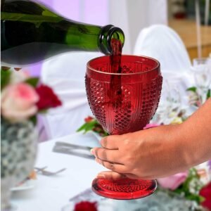 Pure Source India Crystal Clear Dimond Cut Wine and Juice Glass 300ml,(Red) 1Piece