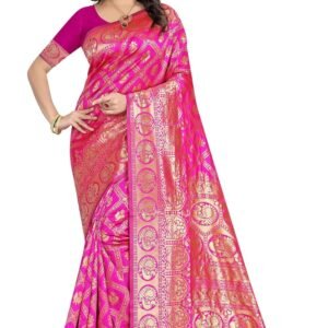 Shasmi Women's Banarasi Saree Pure Kanjivaram Silk Saree Soft new ladies 2026 Design Wear Pattu Sarees Latest Cotton Party Sari collections With Blouse Piece for Wedding sadi (SAM SAN 9017)