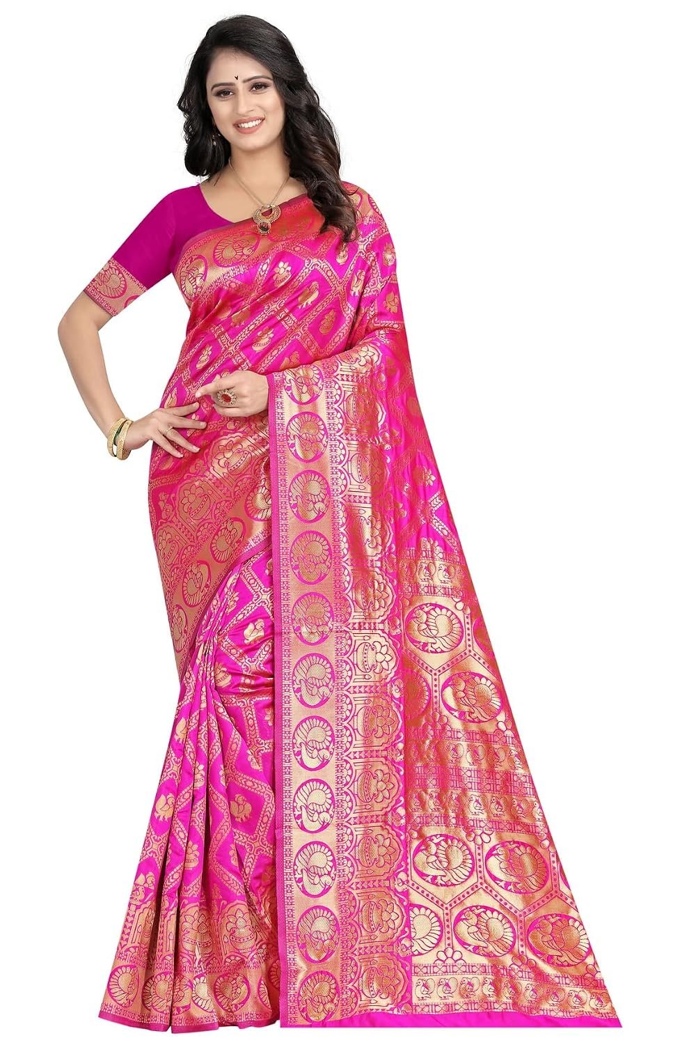 Shasmi Women's Banarasi Saree Pure Kanjivaram Silk Saree Soft new ladies 2026 Design Wear Pattu Sarees Latest Cotton Party Sari collections With Blouse Piece for Wedding sadi (SAM SAN 9017)
