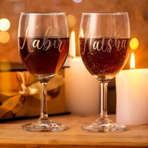 AICA Personalized Name Red/White Wine Couple Glasses - Gift Box Packaging, 230ml, Set of 2 | Wedding Anniversary Marriage Engagement Christmas Secret Santa Gifts for Couple Bride Groom Husband Wife