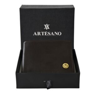 Artesano Men’s Genuine Leather Wallet | RFID Secure | Slim Bifold with Hidden Pockets, Currency Compartment & Multiple Card Slots | Premium Minimalist & Stylish Design (Brown)