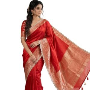 Banarasi Tissue Silk Saree with Designer Lace Work Saree for Women's | Lightweight Banarasi Silk Saree | Banarasi Tissue Silk Saree with Unstitched Blouse Piece