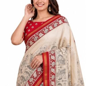 SUPERLAXMI Women's Woven Maheshwari Soft Silk Zari Border Saree With Unstitched Blouse Piece