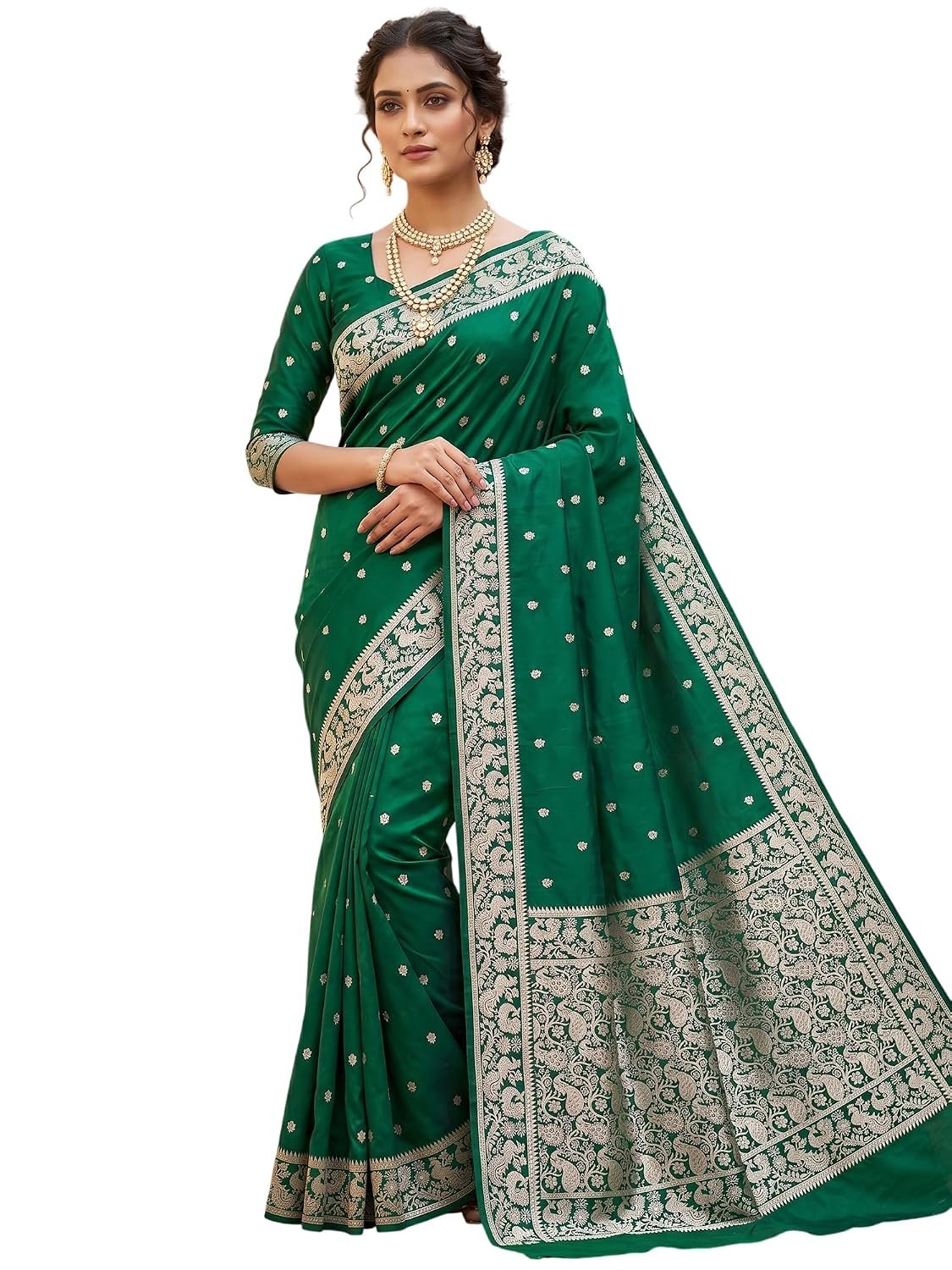 Women's Banarasi Silk Zari Weaving Saree With Unstitched Blouse Piece