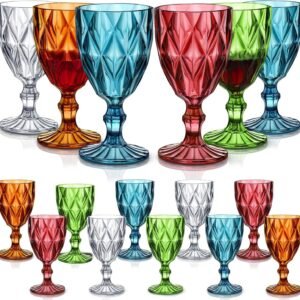 bellemax 340 ml Colored Wine Glasses, Premium Crystal Design Goblet Glasses, Multicolor Glass Drinking Cups for Red & White Wine, Water, Juice, Cocktails Set of 4