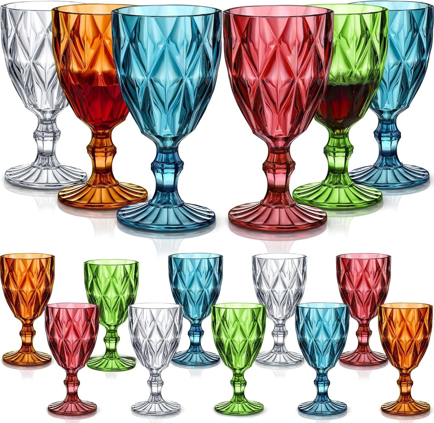 bellemax 340 ml Colored Wine Glasses, Premium Crystal Design Goblet Glasses, Multicolor Glass Drinking Cups for Red & White Wine, Water, Juice, Cocktails Set of 4
