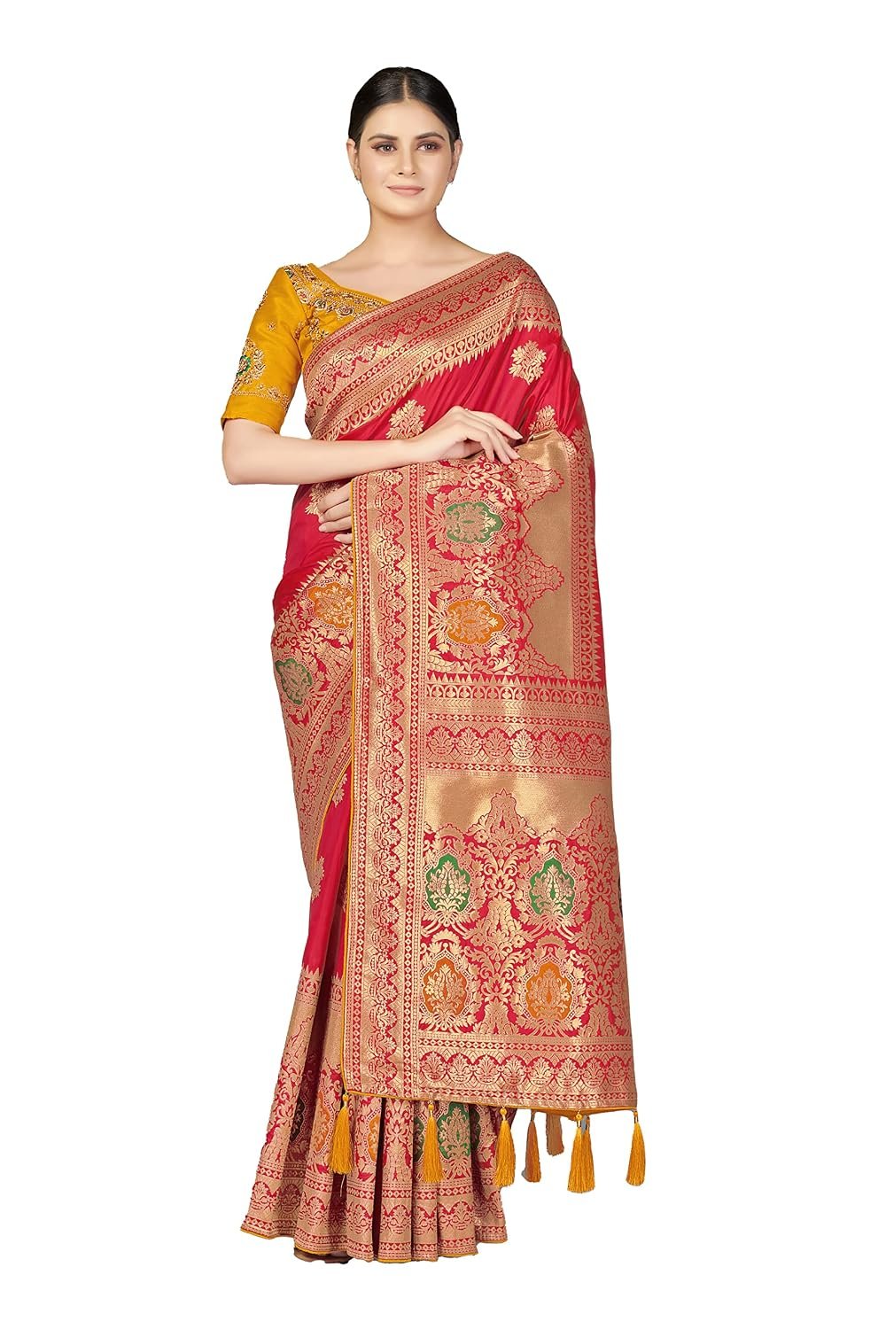 Monjolika Fashion Women's Soft Banarasi Style Silk Saree With Blouse Piece For Wedding (Monjolika 45560_color)
