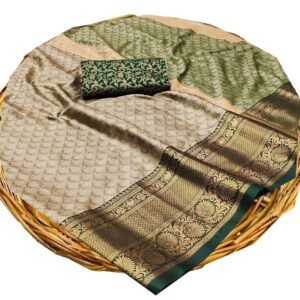 Women's Maheshvari kanchi Pattu Kanchipuram Banarasi Lichi Kanjivaram Silk Saree With Plain Unstitched Blouse