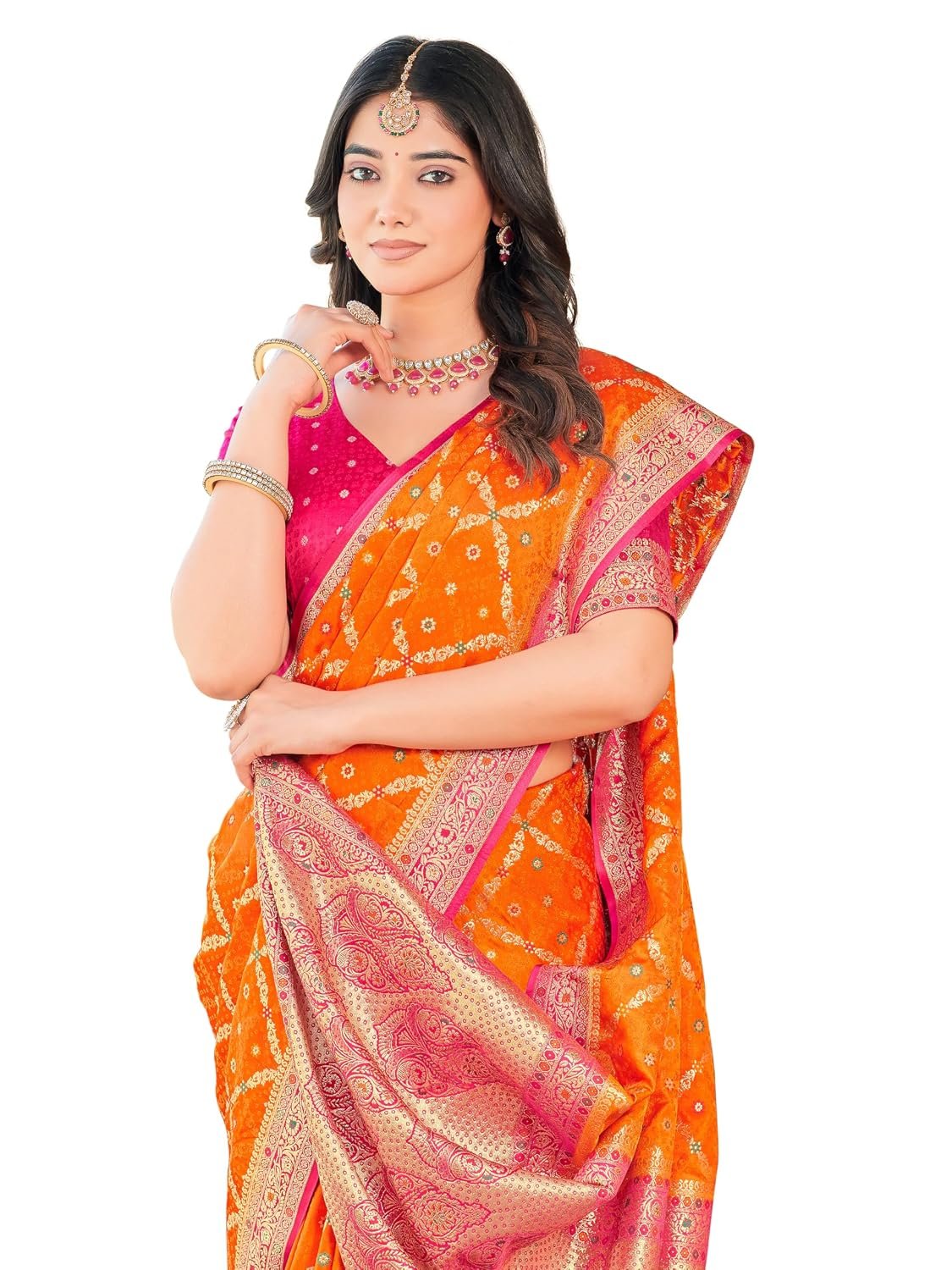 Glory Sarees Women's Pure Kanjivaram Soft Banarasi Original Satin Silk Saree Elegantly Crafted Graceful Wedding Design With Blouse Piece (Satin Silk_Parent)