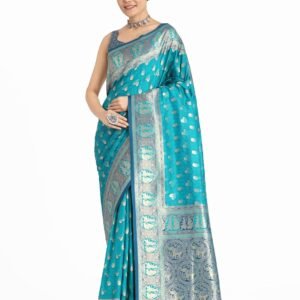 Monjolika Fashion Women's Pure Banarasi Style Soft Silk Saree With Blouse Piece For Wedding