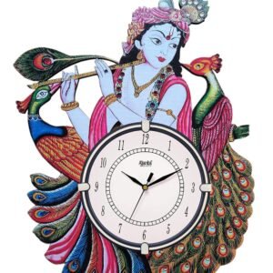 Ajanta Wall Clock Wooden Wall Clock Peacock Krishna Wall Watch(40x31 cm)