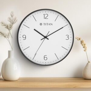 Titan Essence Classic Wall Clock with White Dial with Black Case, Silent Sweep, Model W0094PA04 | 30 cm x 30 cm