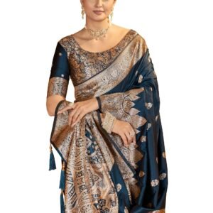 Mehrang Women's Banarasi Silk Kanjivaram Saree For Wedding With Pure Zari Work, Woven Design, With Unstitched Blouse Piece
