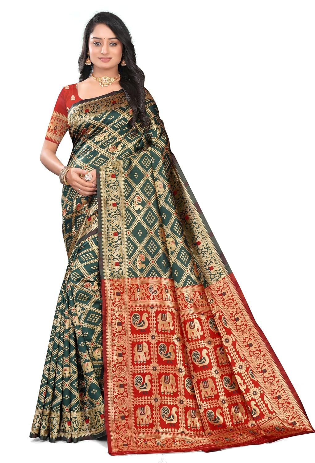 Women's Cotton Silk Saree with Jacquard Design, Elegant Border & Unstitched Blouse Piece | Traditional Ethnic Wear for Wedding and Family Functions