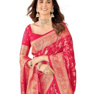 Mehrang Cotton Banarasi Silk Saree for Women With Unstitched Blouse Piece