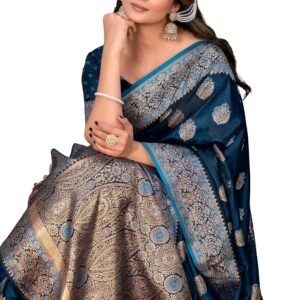 Women's Banarasi Silk Saree with Rich Zari Woven Design, Traditional Floral Pattern and Elegant Border, Festive & Saree