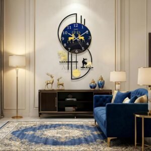 Decorative Analog Wall Clock/Metal Wall Clock/Deer Wall Watch Big Size for Living Room,Bedroom,Office Decoration - 24x12 Inches
