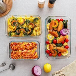 Rectangular Borosilicate Glass Baking Dish Set, Oven-Safe, Microwave & Freezer Friendly, Transparent, 1000ml, 1600ml, 2200ml, Set of 3
