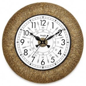 RoyalsCart Heritage Classic Metal Wall Clock for Living Room and Hall with Silent Quartz Movement | 16 inch Large Antique Golden Designer Wall Clock for Bedroom and Home Decor [KTWC221N]