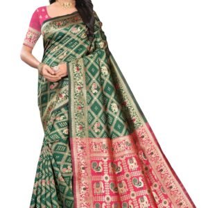 Women's Cotton Silk Bordered Jacquard Saree with Unstitched Blouse | Elegant Traditional Ethnic Wear for Wedding, Family Functions & Special Events