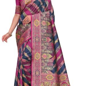 C J Enterprise Women's Pure Soft Silk Saree With Blouse Piece For Wedding (Banarasi)