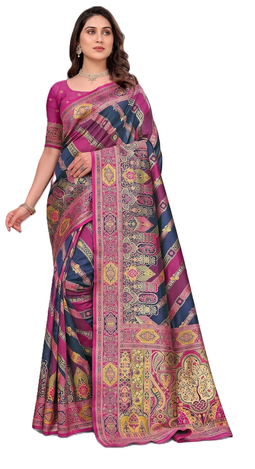 C J Enterprise Women's Pure Soft Silk Saree With Blouse Piece For Wedding (Banarasi)