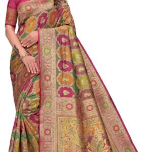 C J Enterprise Women's Pure Soft Silk Saree With Blouse Piece For Wedding (Banarasi)