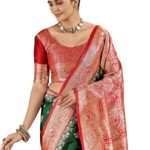 Mehrang Women's Banarasi Silk Kanjivaram Saree For Wedding With Pure Zari Work, Woven Design, With Unstitched Blouse Piece