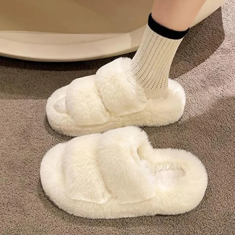 Mia Cute Fuzzy Slippers in White - Korean Girls - Home Luxury Styles - Image 1